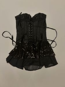 Mini Corset Black Dress With Sequin