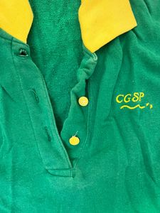 Green Polo Shirt with Yellow Collar