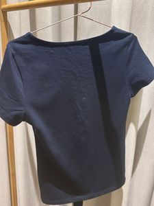 Navy Blue Ruched V-Neck Top