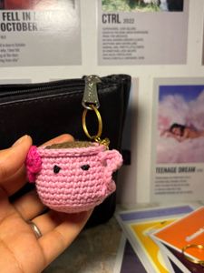 Cute Pink Crocheted Coffee Cup Keychain