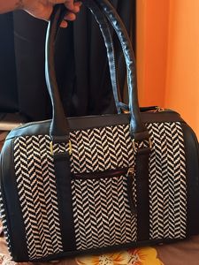 ASTRID Women's Black Textured Canvas Duffle Bag