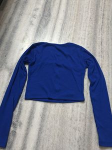 Royal Blue Square Neck Long Sleeve Crop Top