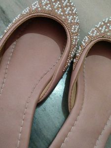 Embellished Juttis - Elegant Pearl Flats
