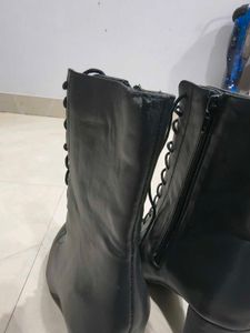 Stylish Black Lace-Up Heeled Boots