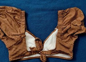 Brown Polka Dot Bikini Top