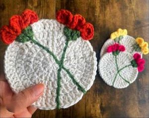 Handmade Crochet Flower Coasters set of 3