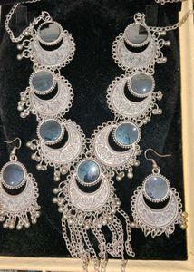 combo 🥳 Bohemian Oxidized Silver Necklace &amp; Earri