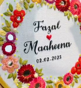 Couple Name Hoop With Mirror Embroidery