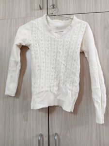Cream Knit V-Neck Sweater