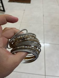 Vintage Silver Bangles with Pearls