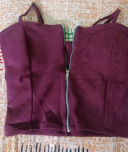 Burgundy Zip-Up Corset Top