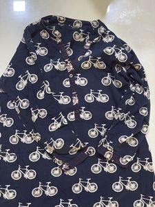 Chic Navy Kurta with Bicycle Print