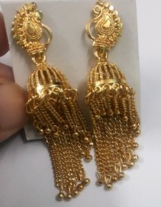 Metal Jhumka witth chain bridal unique stylish 7cm