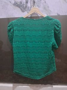 Emerald Green Lace Puff Sleeve Top