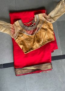 Red Saree With Golden Blouse
