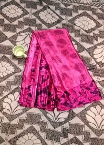 Beautiful Pink Printed Saree with Free Tea Cup