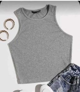 Grey Ribbed Cropped Tank Top