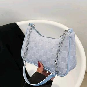 Light Blue Woven Chain Shoulder Bag