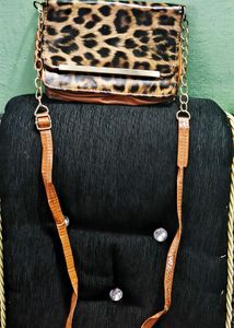 Leopard Print Clutch with Gold Chain Sling bag