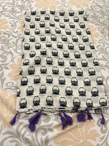 Cute Owl Print Scarf with Tassels