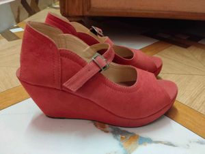 Dark Pink  Suede Peep-Toe Heels