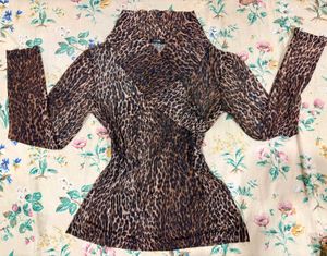 Leopard print skirt and sheer top