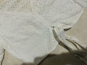Chic White Embroidered Tie-Front Top