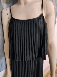 Sassafras Black Spaghetti Strap Pleated Dress
