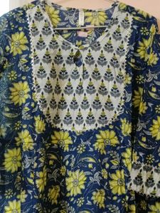 Blue Floral print kurti set with dupatta