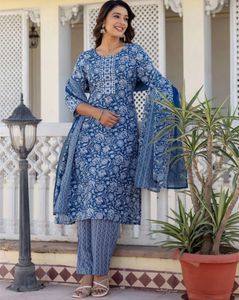 Blue Printed Kurta Set