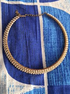 Gold Colour,  3 Layered, Choker Necklace With Whit