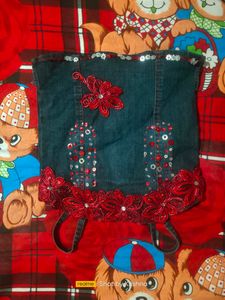 Beautiful Jeans Skirt And Top With Stone Work