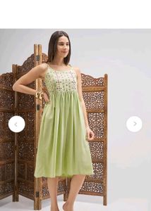 VISHUDH Light Green Summer Dress with Embellished