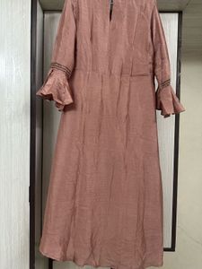 Elegant Peach Kurta Set with Embellished Neckline