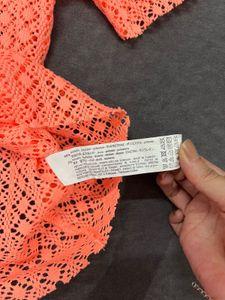 Neon Coral Crochet Short Sleeve Top
