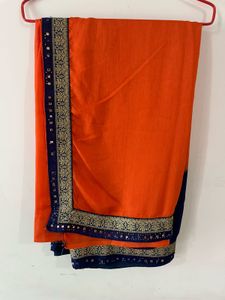 Orange and Navy Blue Saree