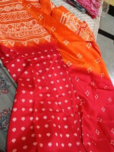 Beautiful Orange &amp; Red and golden Saree