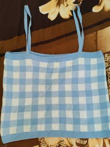Blue &amp; White Checkered Crop Top