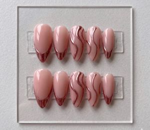 Chrome Brown & Pink Press-On Nails