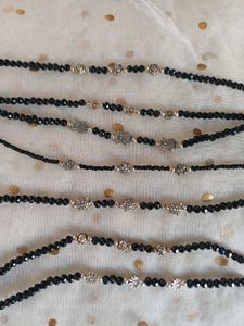 Black Beaded Anklets - 7 pieces