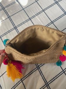 Cute Pom-Pom Jute Pouch