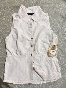 White Sleeveless Collared Top | Casual Chic Button