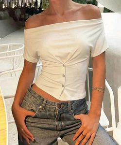 Off-Shoulder Button-Up Twist Top