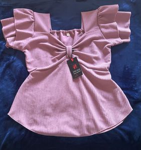 Peach Ruched Top with Ruffle Sleeves