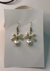 🎀 Trendy Handmade Pearl Bow Earrings with Heart✨