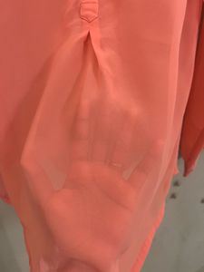 Sheer Coral Button-Up Tunic Top