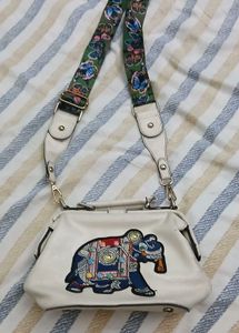 Embroidered Elephant Patch Purse