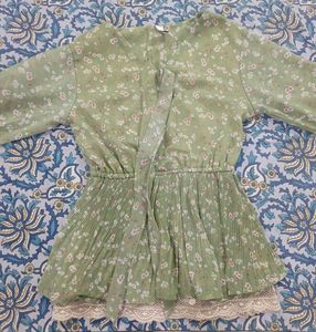 Chic Floral Print Pleated Tunic