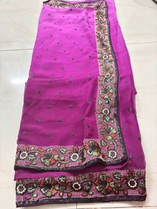Vibrant Purple Embroidered Georgette Saree