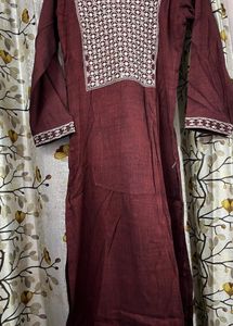 Maroon Embroidered Kurta